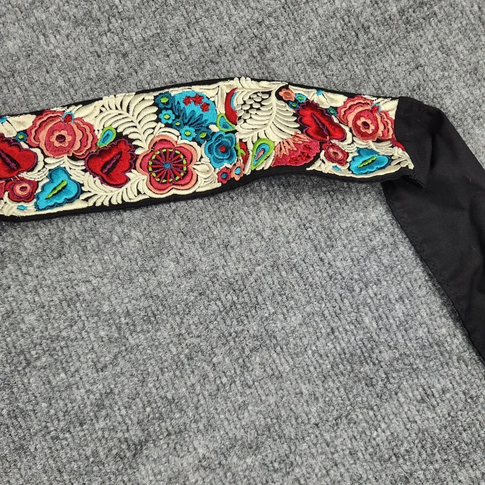 Old Navy Black Floral Embroidered Sash Tie Belt Boho Folk S/M NWT